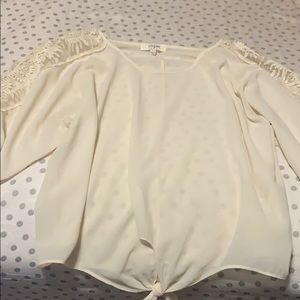 White Flower Tie Front Top